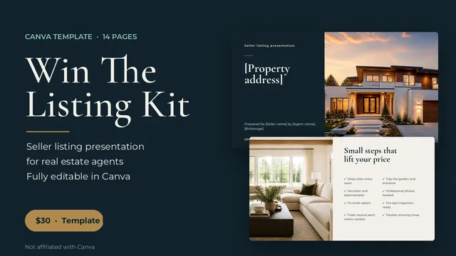 Win The Listing Kit Gumroad product cover with listing marketing layouts.