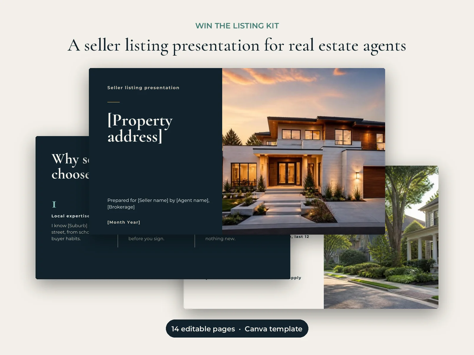 Win The Listing Kit hero slide with property photo and headline layout.